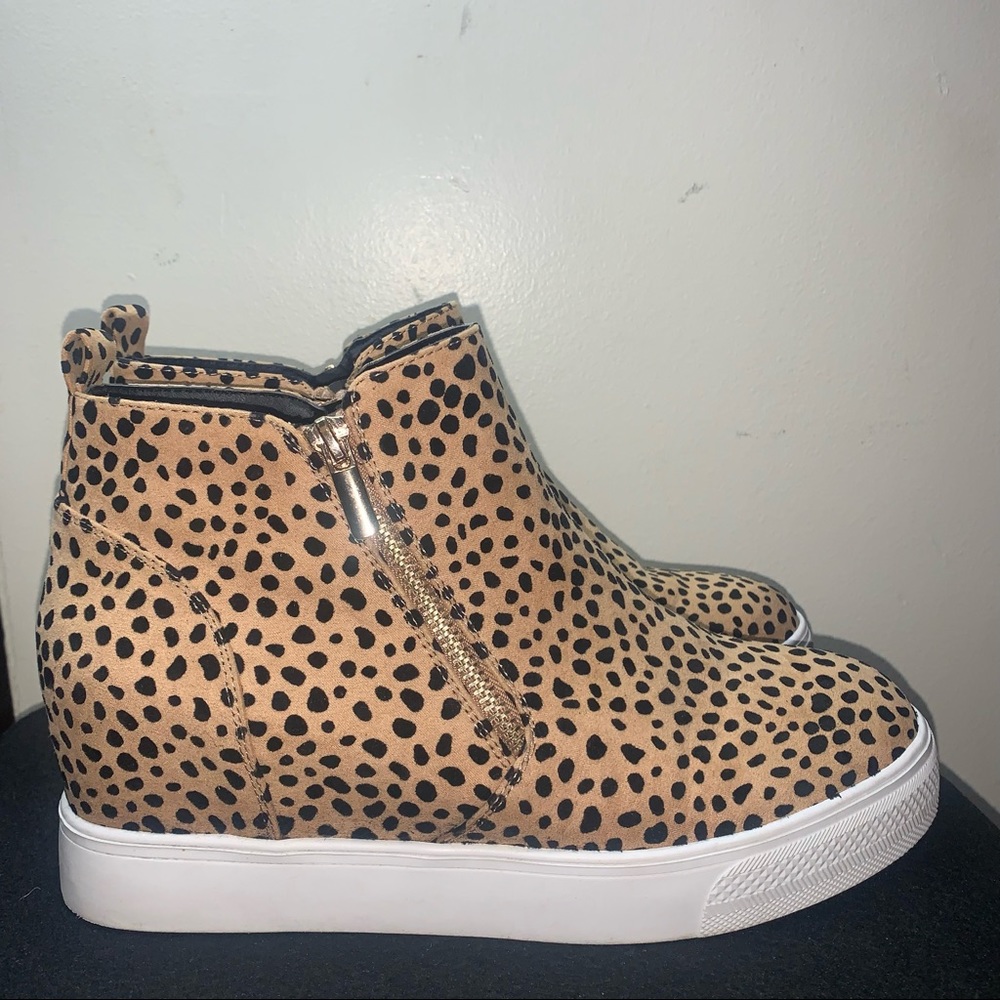 Justfab Landen Animal Print High Top Wedge Sneaker View 2